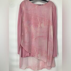 H by Halston Pink Watercolor Asymmetrical Top